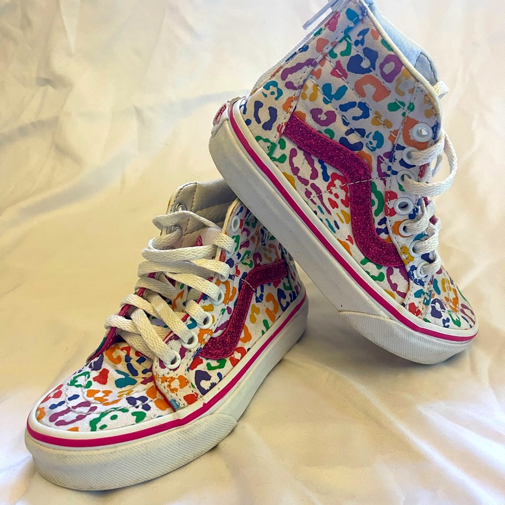 VANS SK8-Hi Rainbow Leopard Print Sneakers Pink Sparkle Sz 11